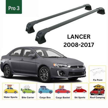 For Mitsubishi Lancer Sedan 2008-2017 Roof Rack Cross Bars FIx Point Alu Black - 0