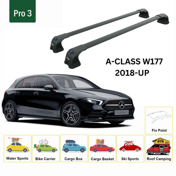 For Mercedes Benz A HB W177 2018-2025 Roof Rack Cross Bars Fix Point Alu Black