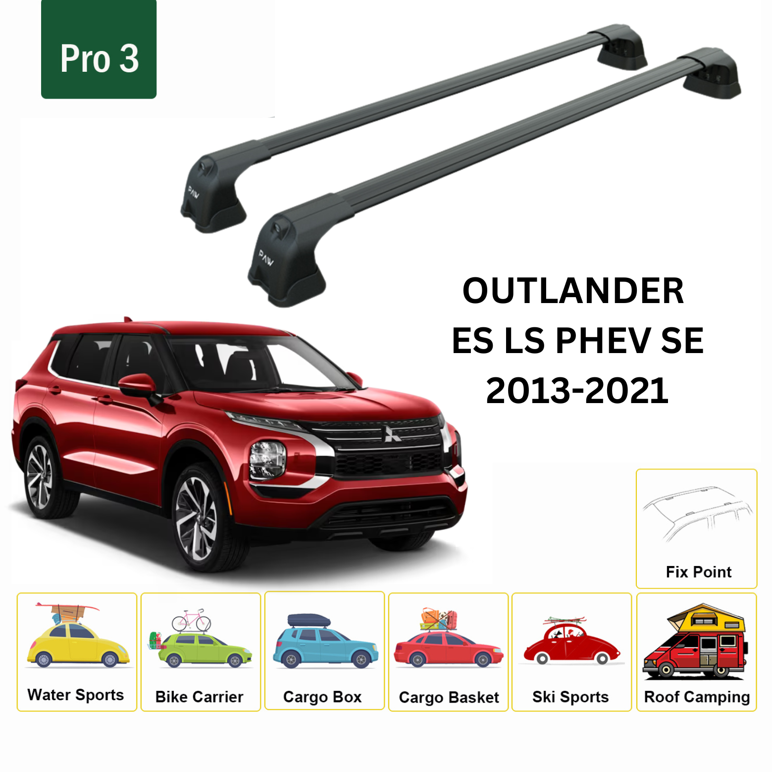 For Mitsubishi Outlander 2022-Up Roof Rack Cross Bars Fix Point Silver - 0