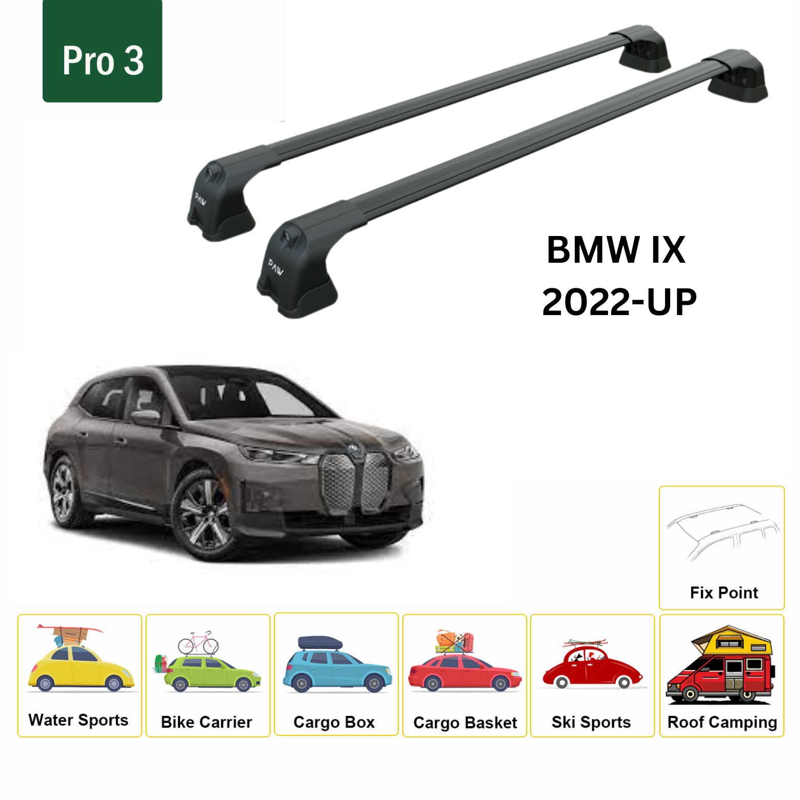 For Bmw ix Roof Rack Cross Bars Fix Point Alu 2022-Up Black - 0