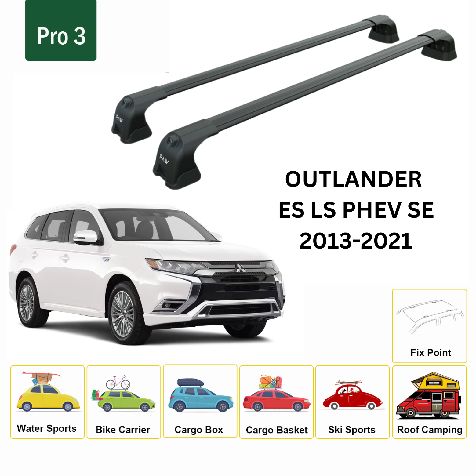 For Mitsubishi Outlander Sport 2013-21 Roof Rack Cross Bars Fix Point Black