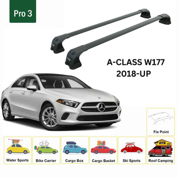 For Mercedes A Sedan W177 2018-2025 Roof Rack Cross Bars Fix Point Alu Black - 0