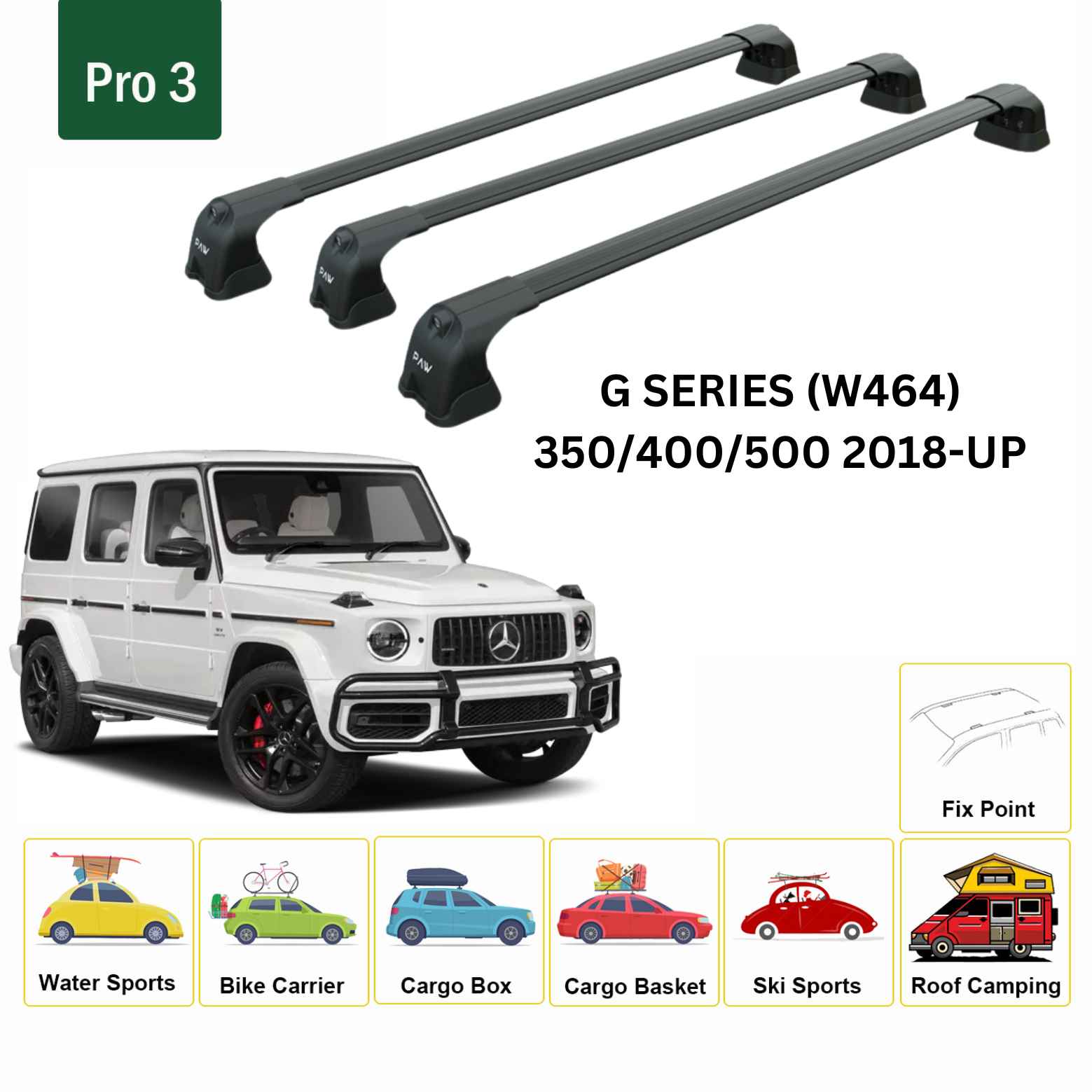 For Mercedes G (W464) 2018-Up Roof Rack Cross Bars Fix Point Alu Black