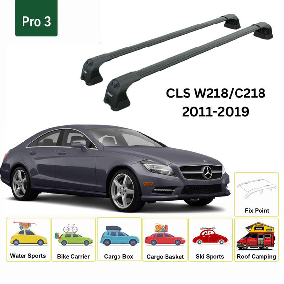 For Mercedes Benz CLS W218 2011-2019 Roof Rack Cross Bars Fix Point Alu Black