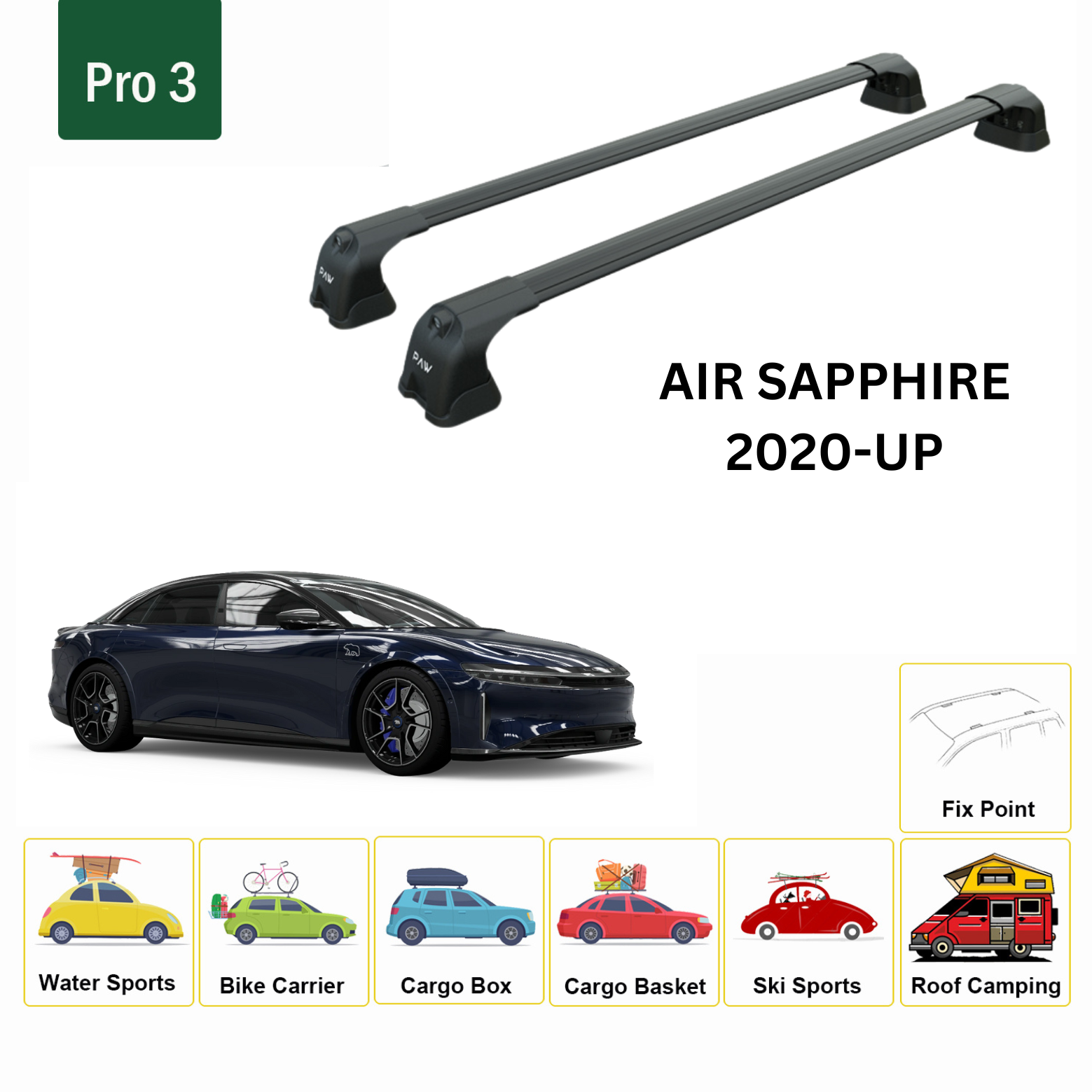 For Lucid Air Sapphire 2020-Up Roof Rack Cross Bars Fix Point Alu Black - 0