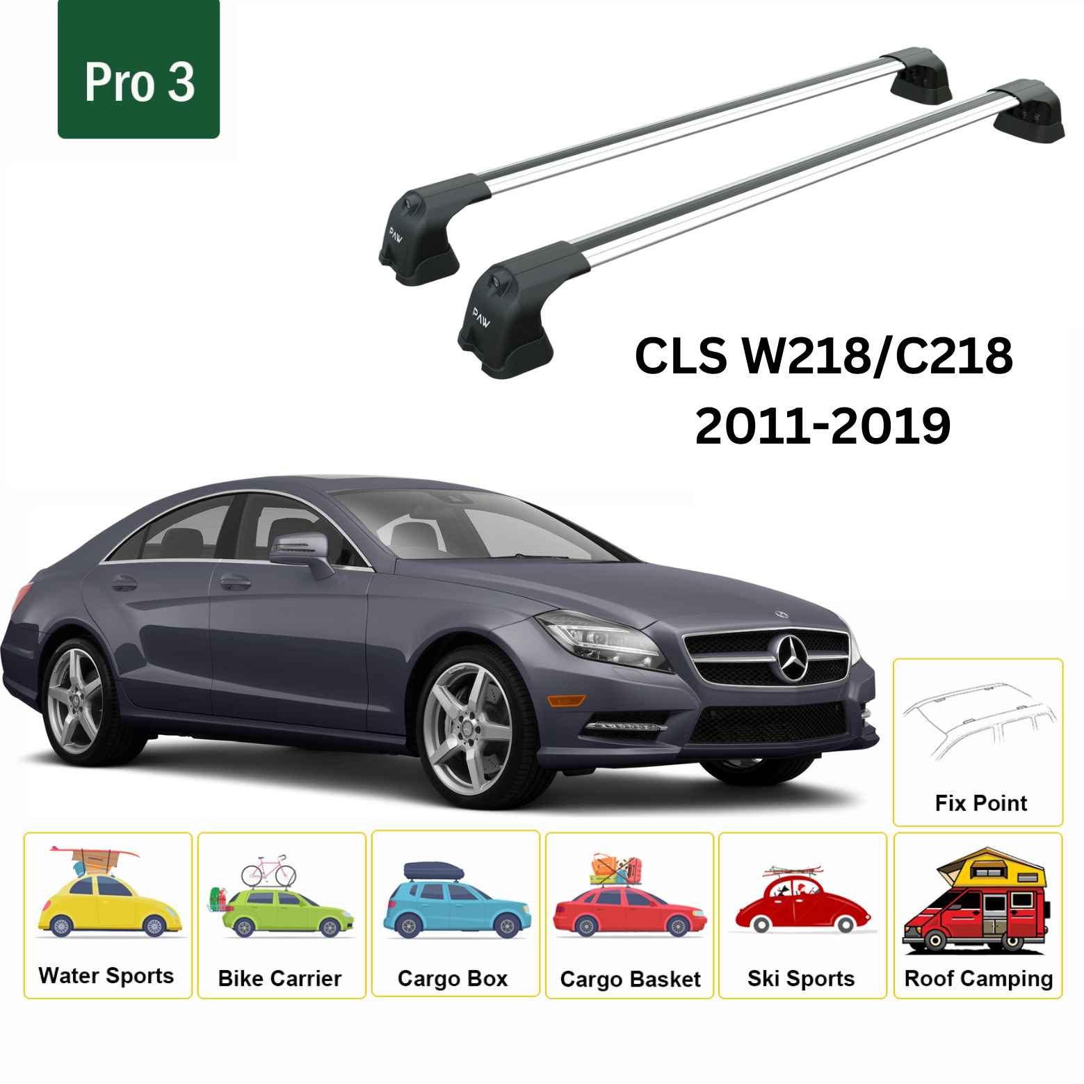 For Mercedes Benz CLS W218 2011-2019 Roof Rack Cross Bars Metal Bracket Fix Point Alu Silver-2