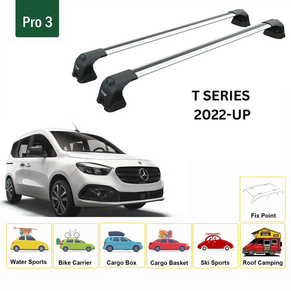 For Mercedes Benz T-Series 2022-2025 Roof Rack Cross Bars Metal Bracket Fix Point Alu Silver