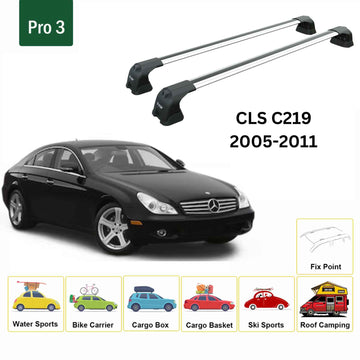 For Mercedes Benz CLS C219 2005-2011 Roof Rack Cross Bars Fix Point Alu Silver - 0