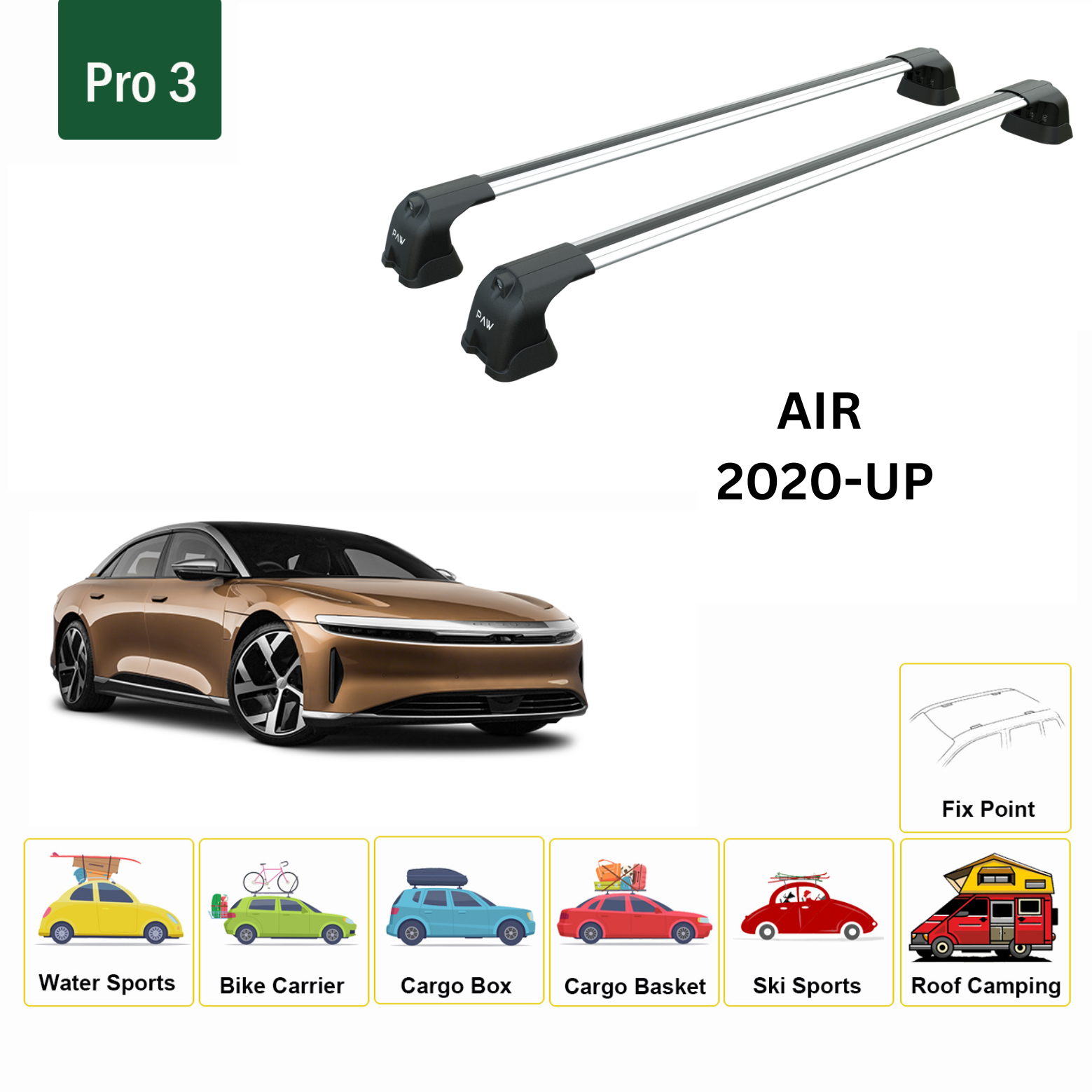 For Lucid Air 2020-UP  Roof Rack Cross Bars Fix Point Alu Silver - 0