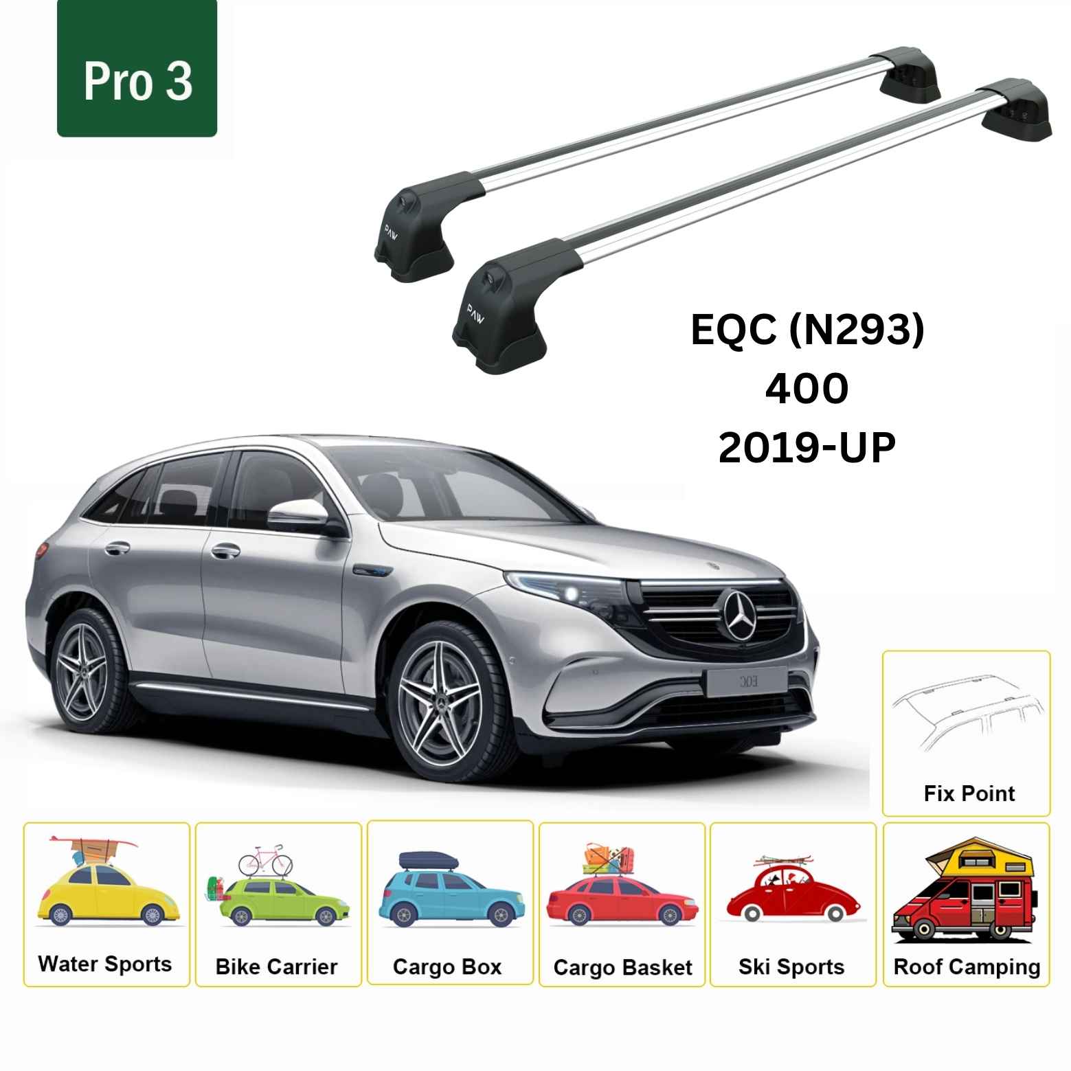 For Mercedes Benz EQC (N293) 2019-Up Roof Rack Cross Bars Fix Point Alu Silver