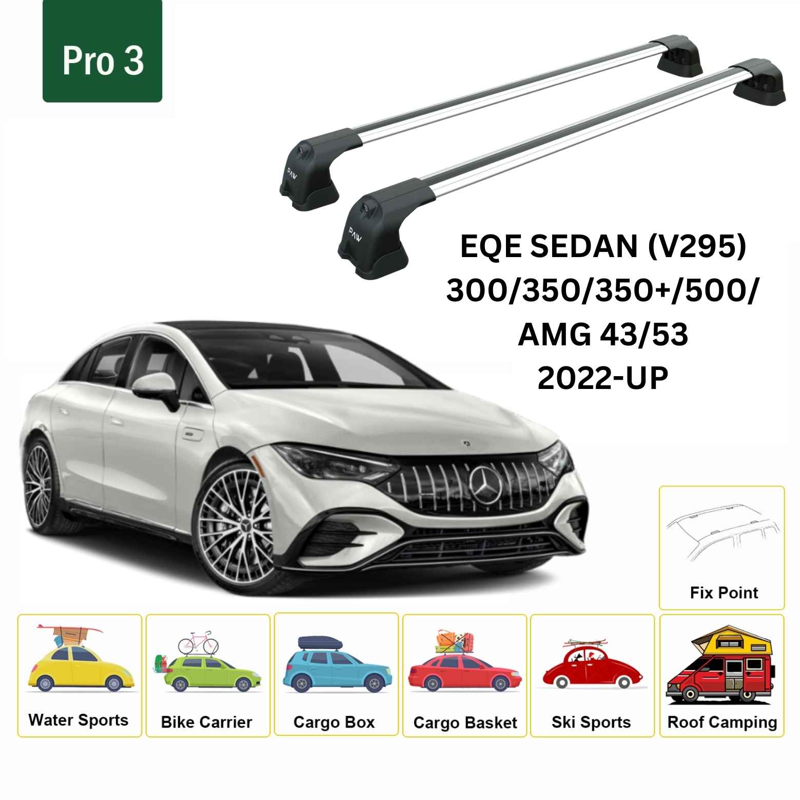 For Mercedes Benz EQE Sedan (V295) 2022-Up Roof Rack Cross Bars Fix Point Alu Silver