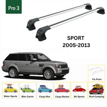 For Land Rover Range Rover Sport (L320) 2005-2013 Roof Rack Cross Bars Fix Point Roof Alu Silver - 0
