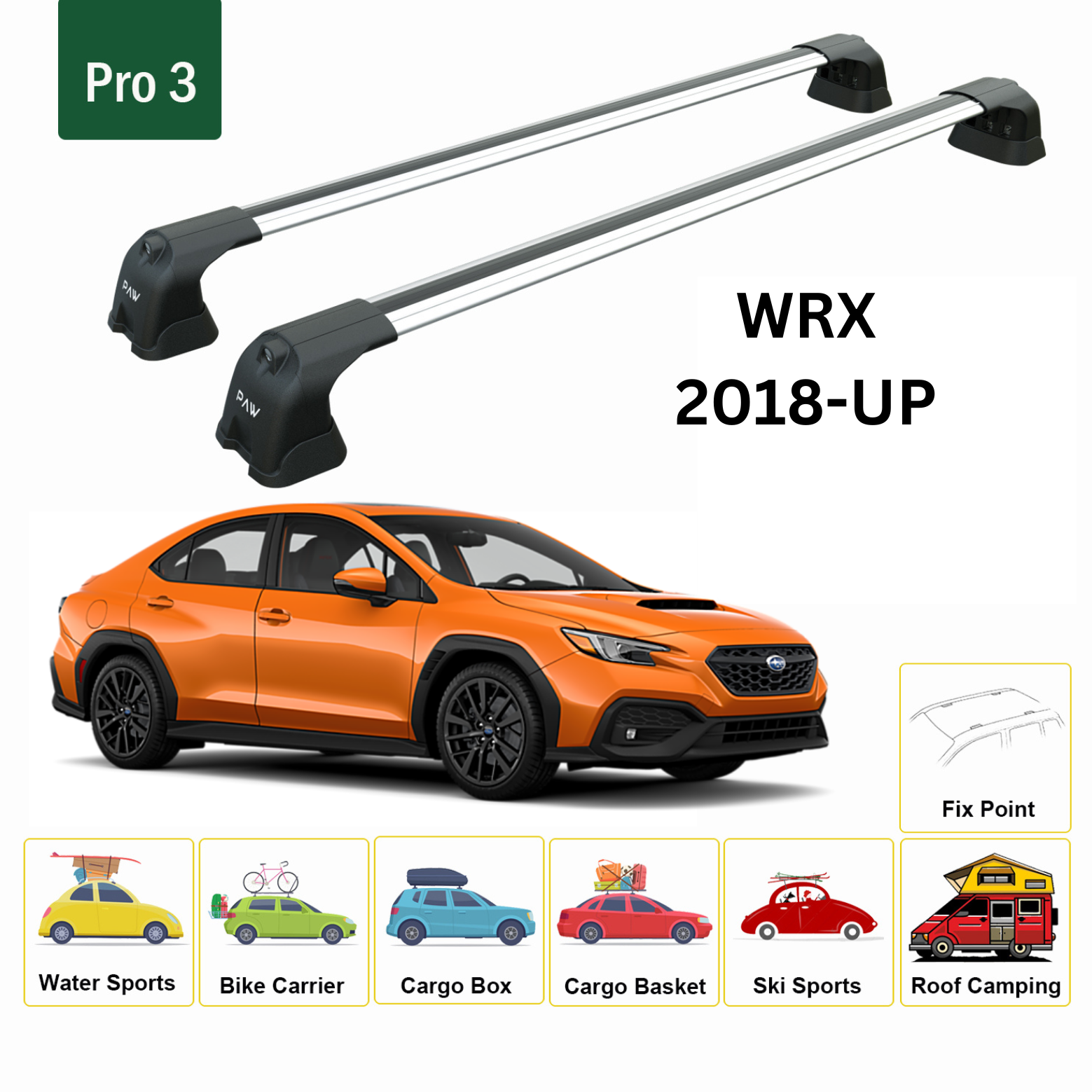 For Subaru WRX 2018-Up Roof Rack Cross Bar Metal Bracket Fix Point Alu Silver - 0