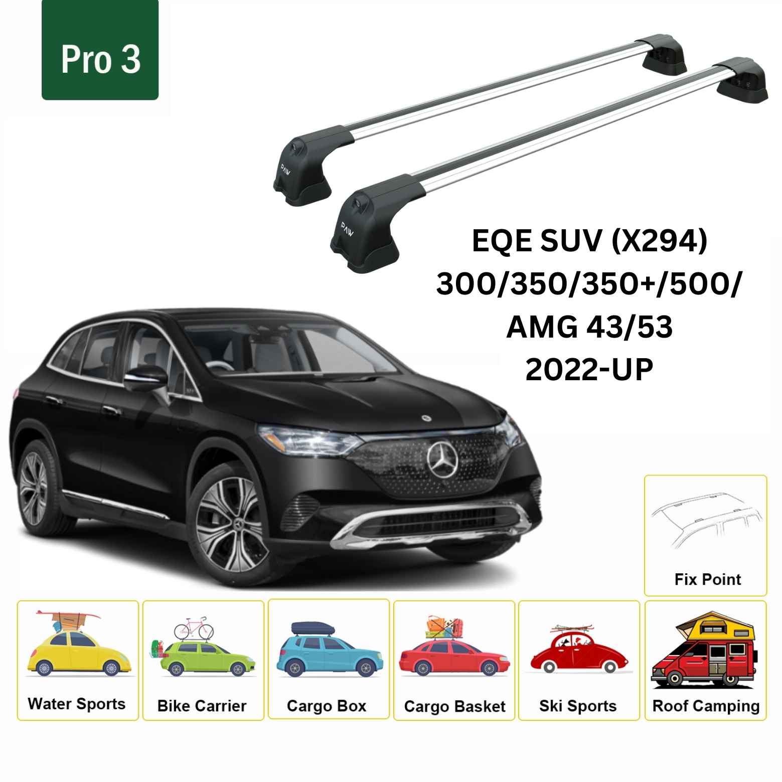 For Mercedes Benz EQE Suv (X294) 2022-Up Roof Rack Cross Bars Fix Point Alu Silver - 0