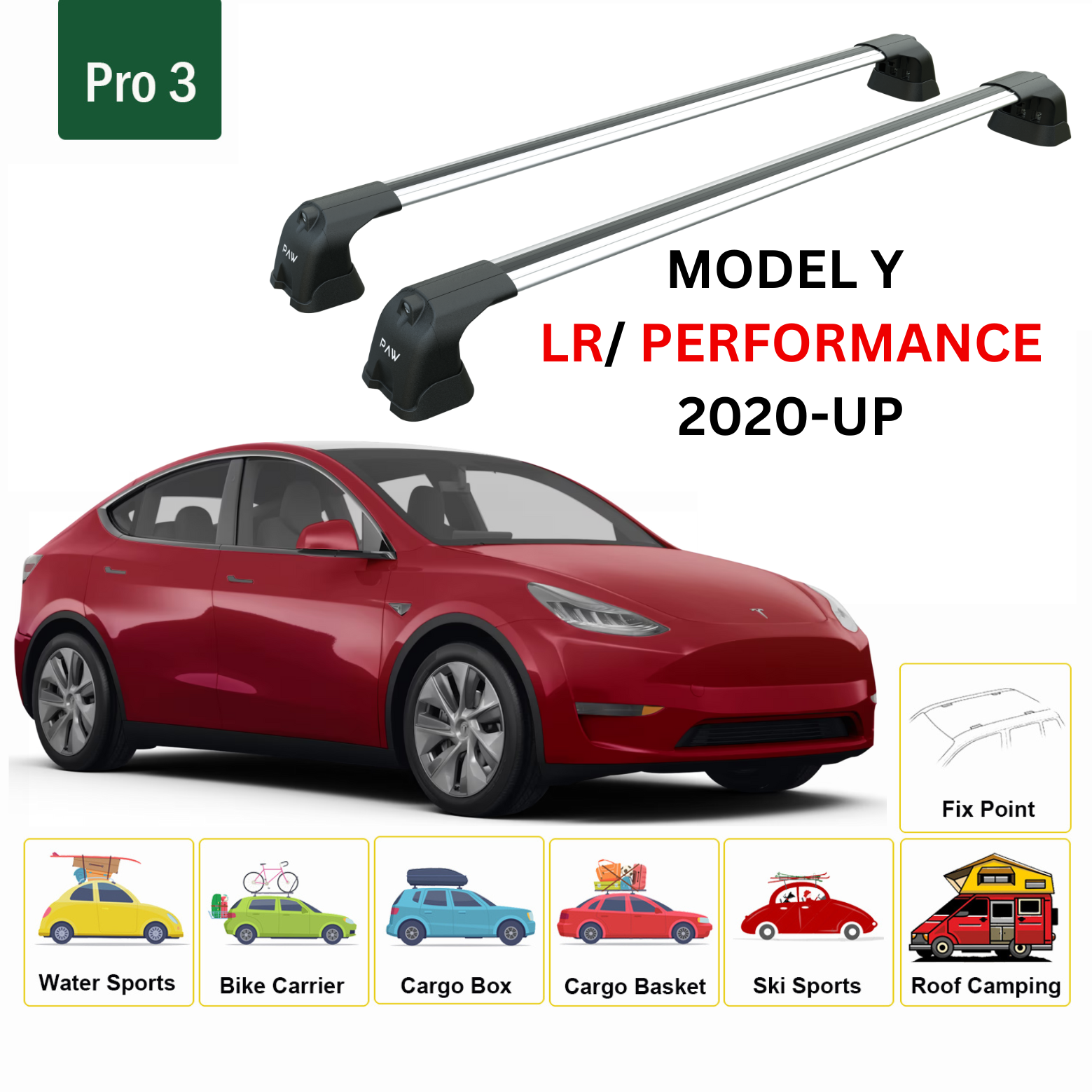 For Tesla Model Y 2020-UP Roof Rack Cross Bars Metal Bracket Fix Point Alu Silver - 0