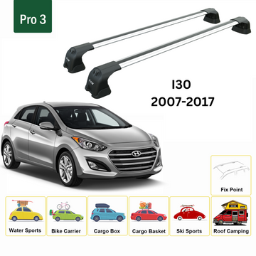 For Hyundai i30 2007-2012 Roof Rack Cross Bars Fix Point Alu Silver - 0
