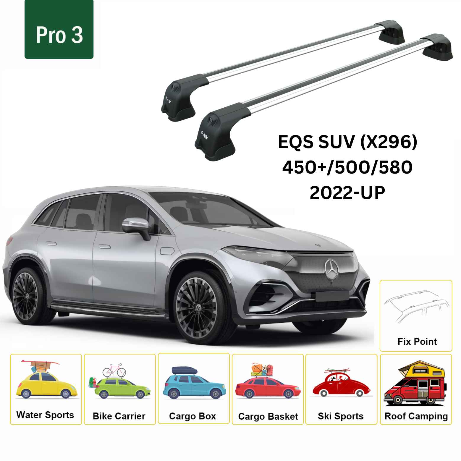 For Mercedes Benz EQS Suv (X296) 2022-Up Roof Rack Cross Bars Fix Point Alu Silver