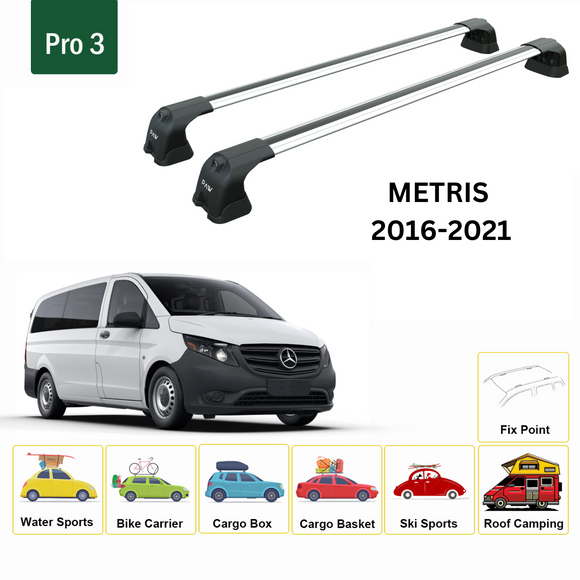 For Mercedes Benz Metris 2016-2021 Roof Rack Cross Bars Metal Bracket Fix Point Alu Silver