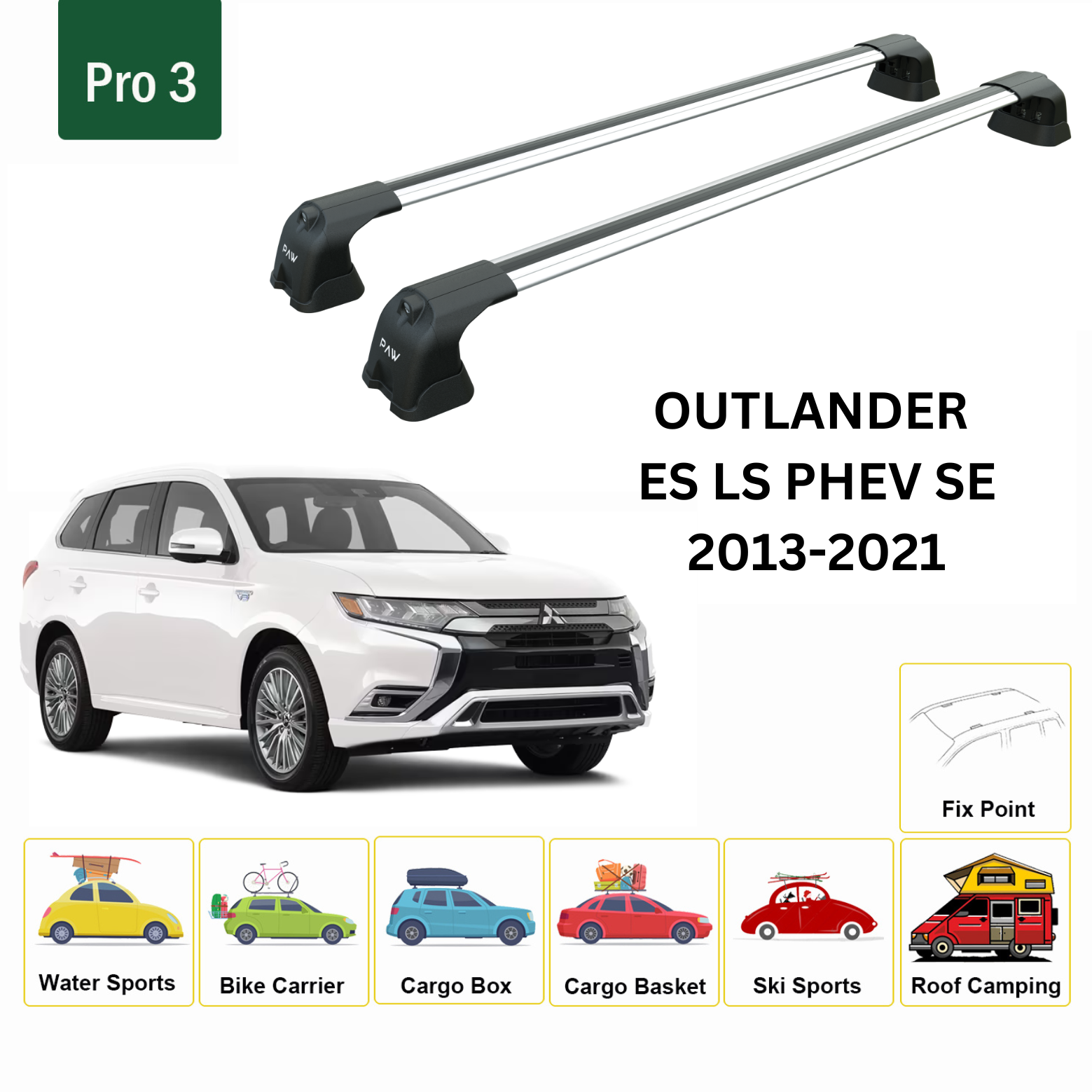 Für Mitsubishi Outlander 2013–2021, Dachträgersystem, Träger, Querträger, Aluminium, abschließbar, hochwertige Metallhalterung, Silber - 0
