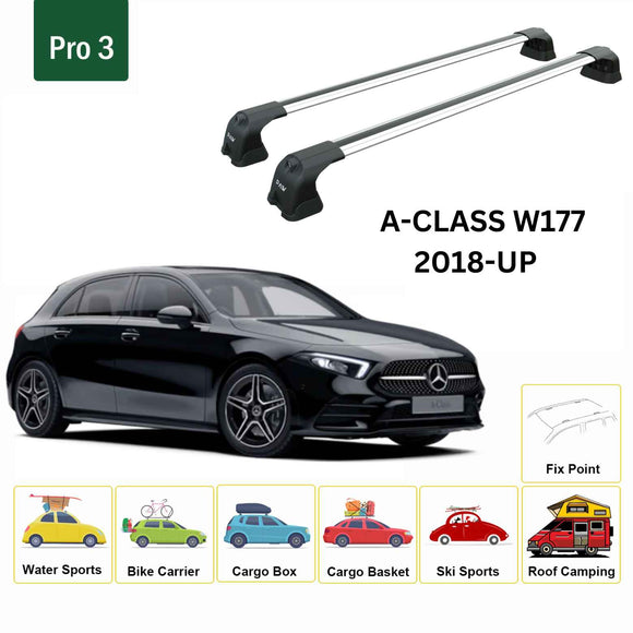 For Mercedes Benz A HB W177 2018-2025 Roof Rack Cross Bars Fix Point Alu Silver