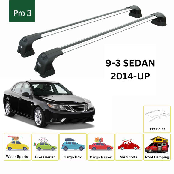 For Saab 9-3 Sedan 1999-2003 Roof Rack Cross Bars Fix Point Alu Silver