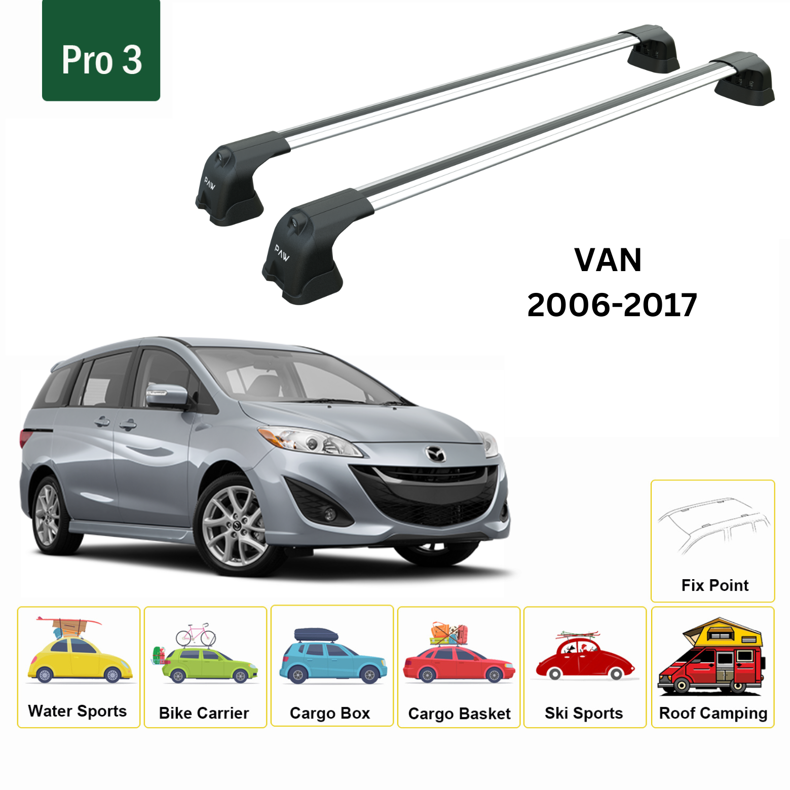 Für Mazda 5 Series Van 2006–2017, Dachträgersystem, Träger, Querträger, Aluminium, abschließbar, hochwertige Metallhalterung, Silber-2