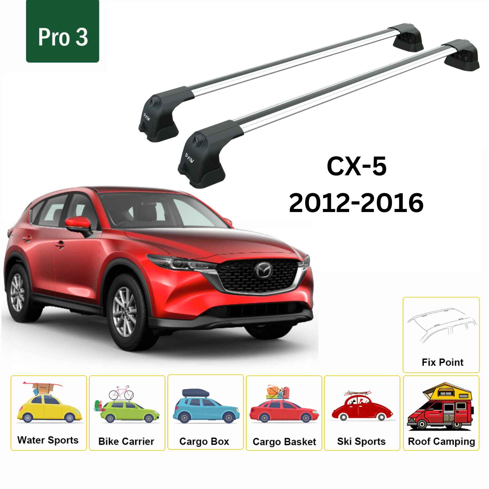 For Mazda CX-5 KF 2017-Up Roof Rack Cross Bars Fix Point Alu Silver - 0