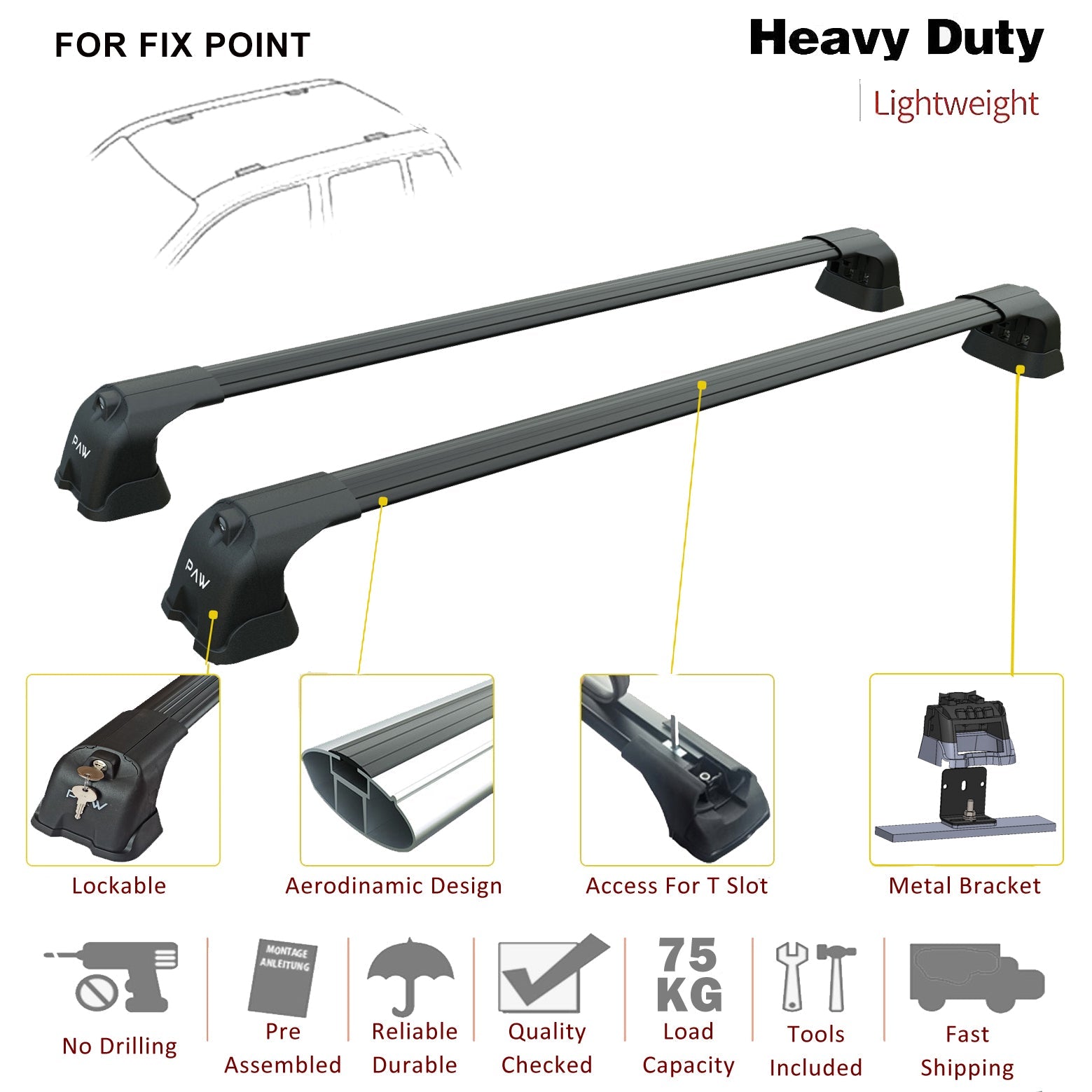 For Bmw ix Roof Rack Cross Bars Fix Point Alu 2022-Up Black