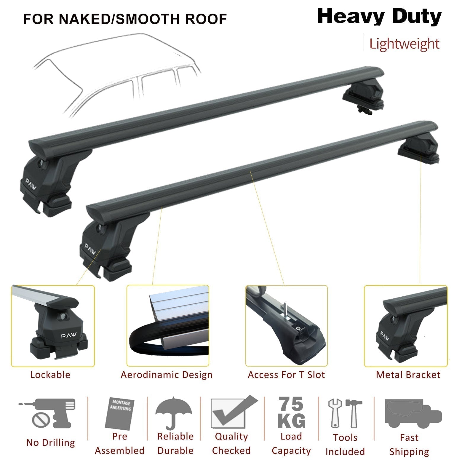 For Bmw 2 Series Grand Tourer 2014-2021 Roof Rack System, Aluminium Cross Bar, Normal Roof, Silver