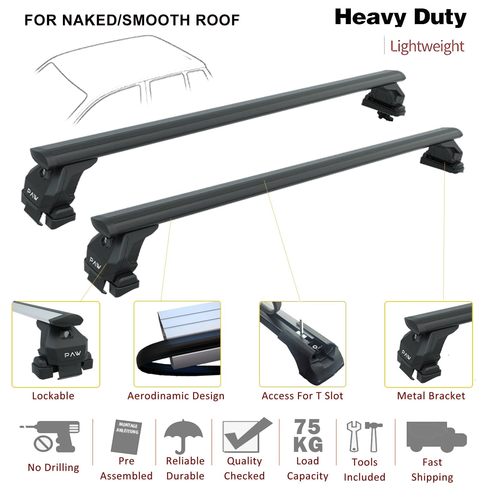 For Nissan Micra 2025- Up Roof Rack Cross Bars Normal Roof Black