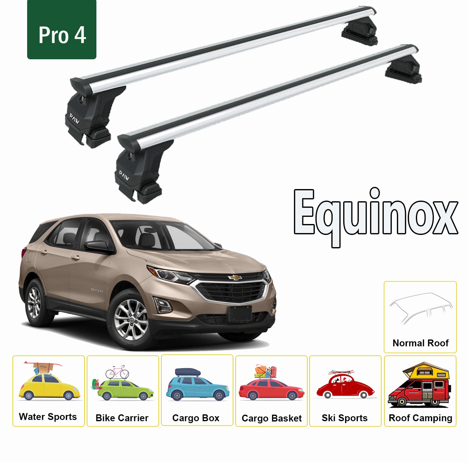 For Chevrolet Equinox 2018-Up Roof Rack Cross Bars Metal Bracket Normal Roof Alu Silver