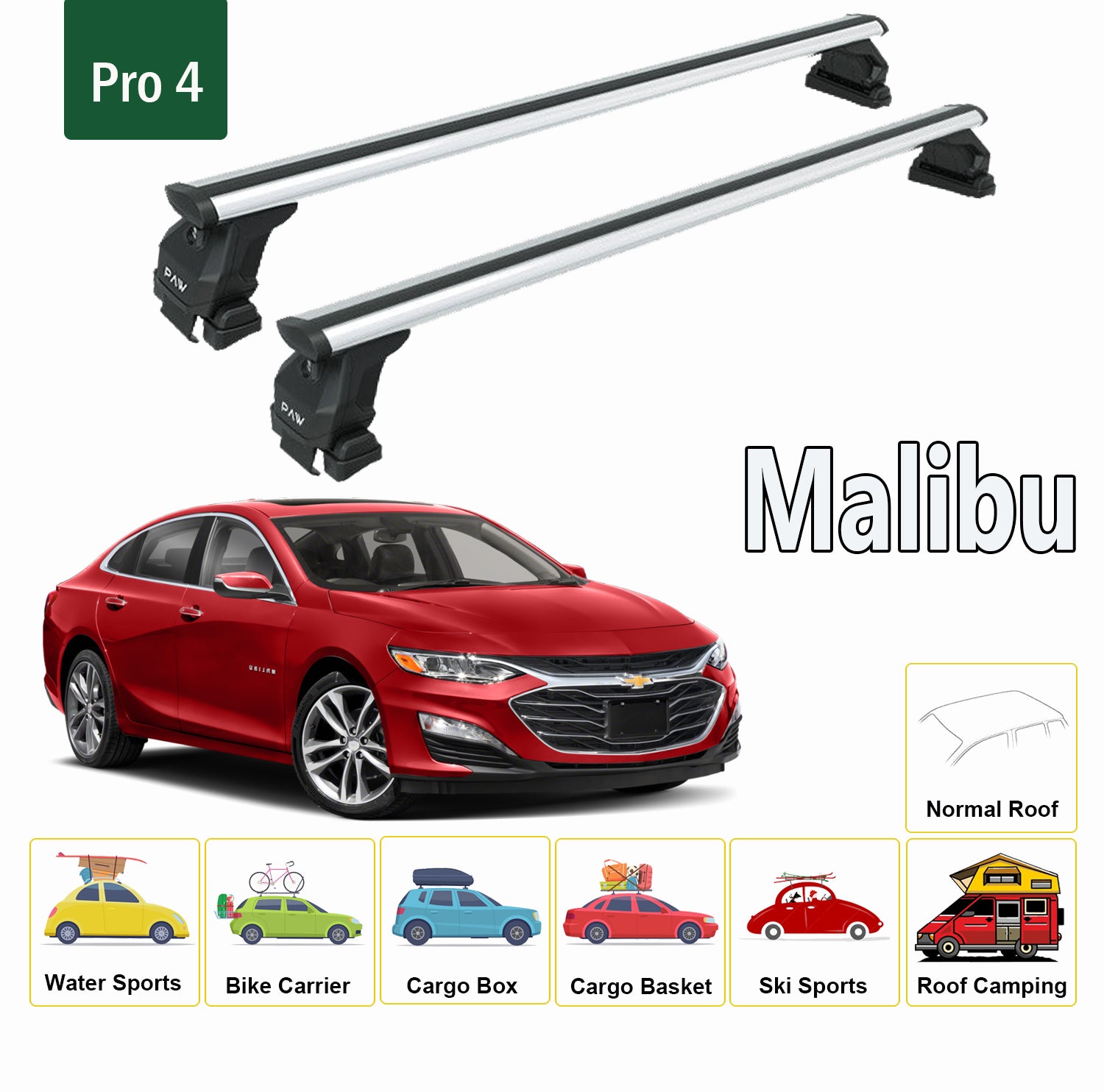 For Chevrolet Malibu 2004-Up Roof Rack Cross Bars Metal Bracket Normal Roof Alu Black