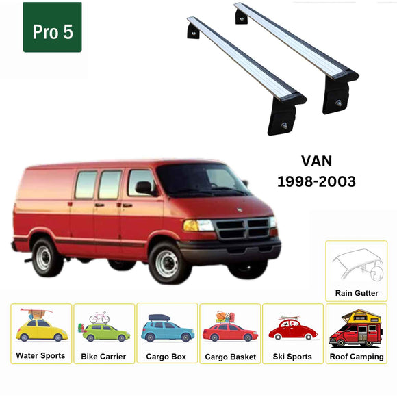 For Dodge/Ram Van 1998-2003 Cross Bars Rain Gutter Alu Silver