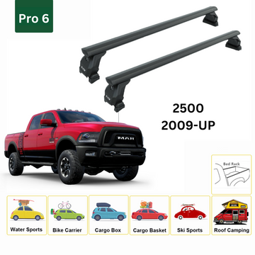 For Ram 2500 Bed Rack Cross Bars Metal Bracket Alu 2009-Up Black - 0
