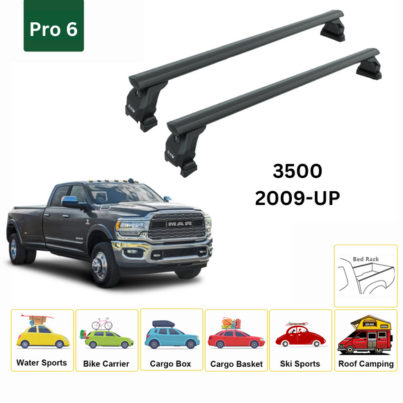 For RAM 3500 2009-Up Bed Rack Cross Bars Metal Bracket Alu Black