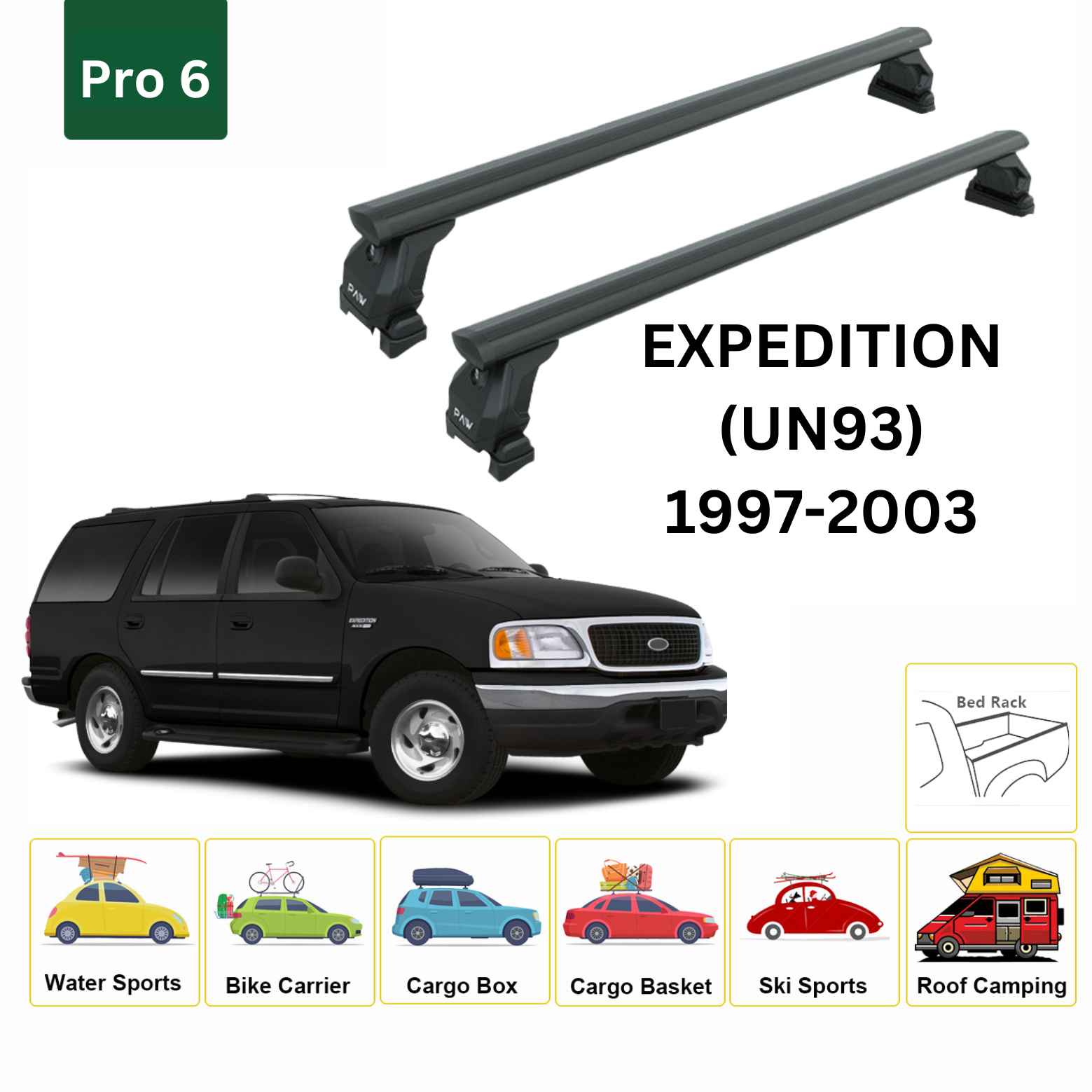 For Ford Expedition (UN93) 1997-03 Roof Rack Cross Bars Fix Pro 6 Alu Black - 0