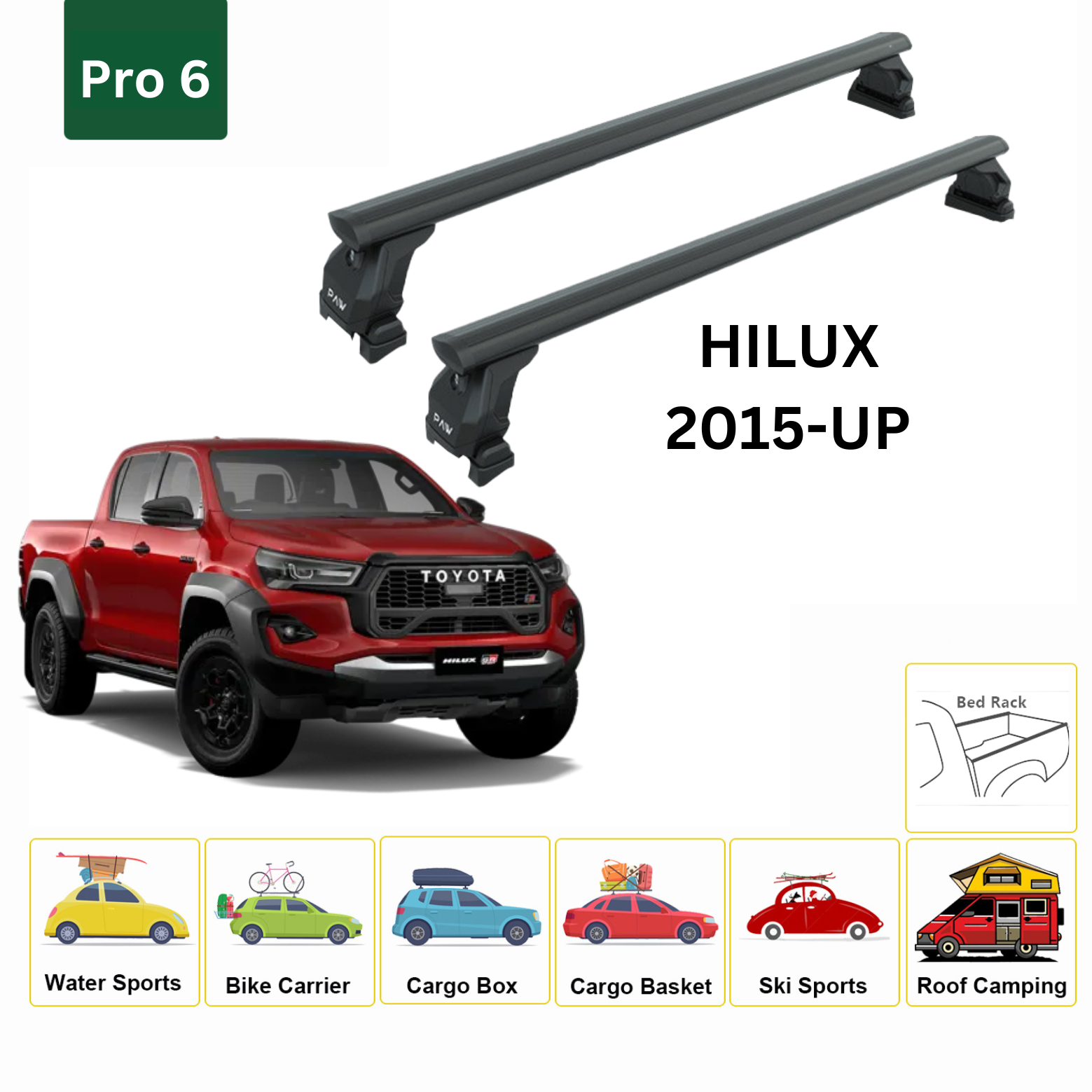 For Toyota Hilux 2015-Up Bed Rack Cross Bar Roof Rack Metal Bracket Alu Black