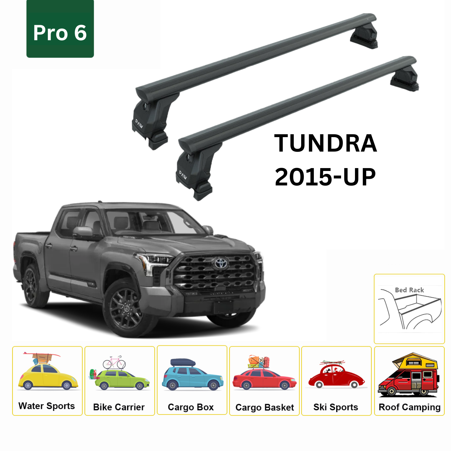 For Toyota Tundra 2015-Up Roof Rack Cross Bars Normal Roof Alu Black - 0