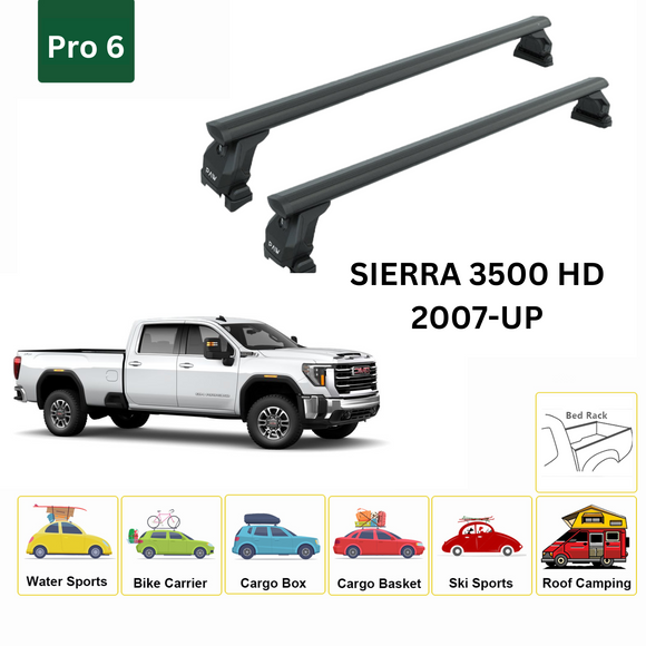 For GMC Sierra 3500 2007-2014 Bed Rack Cross Bars Roof Rack Alu Black
