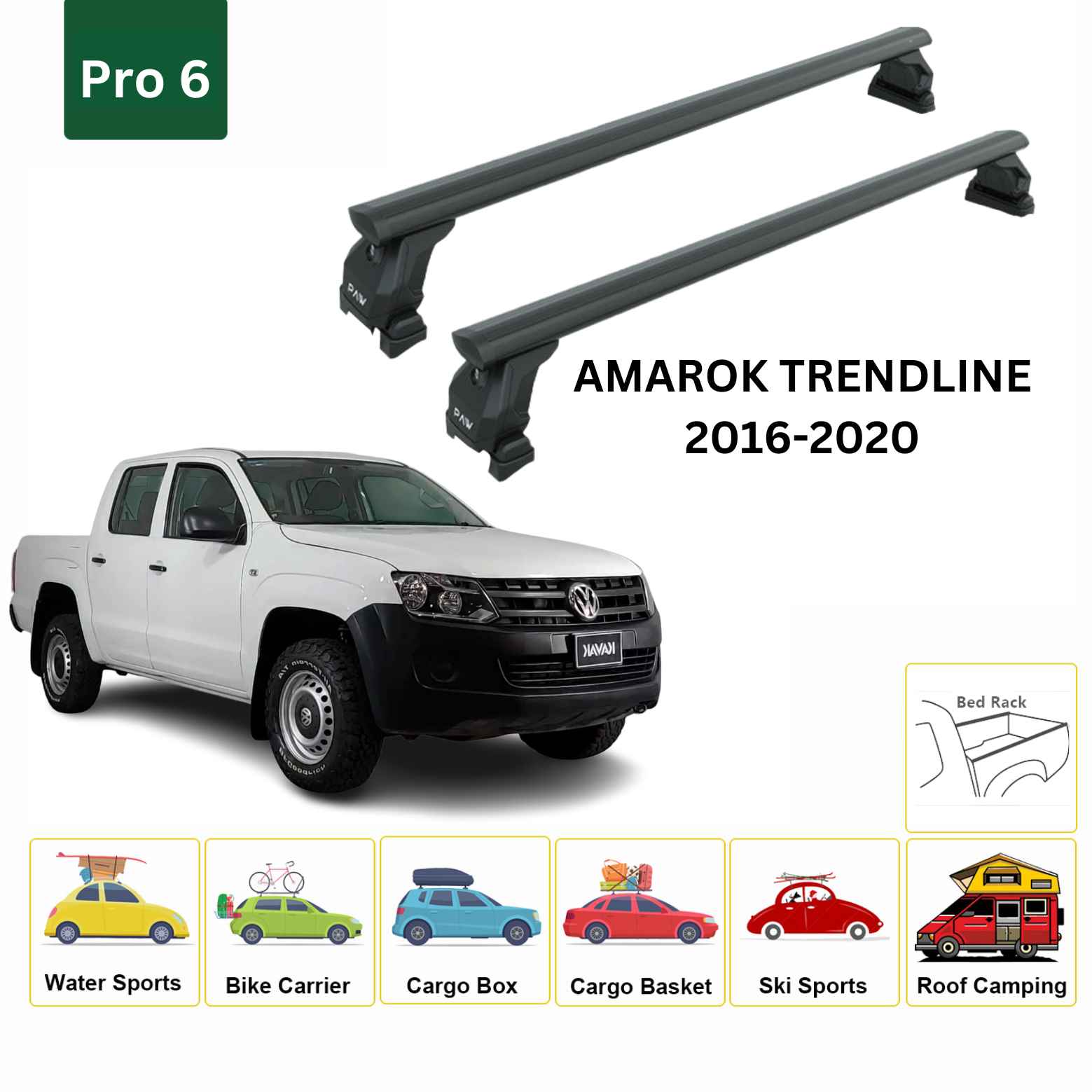For Volkswagen Amarok Trendline 2016-20 Cross Bars Bed Rack Alu Black