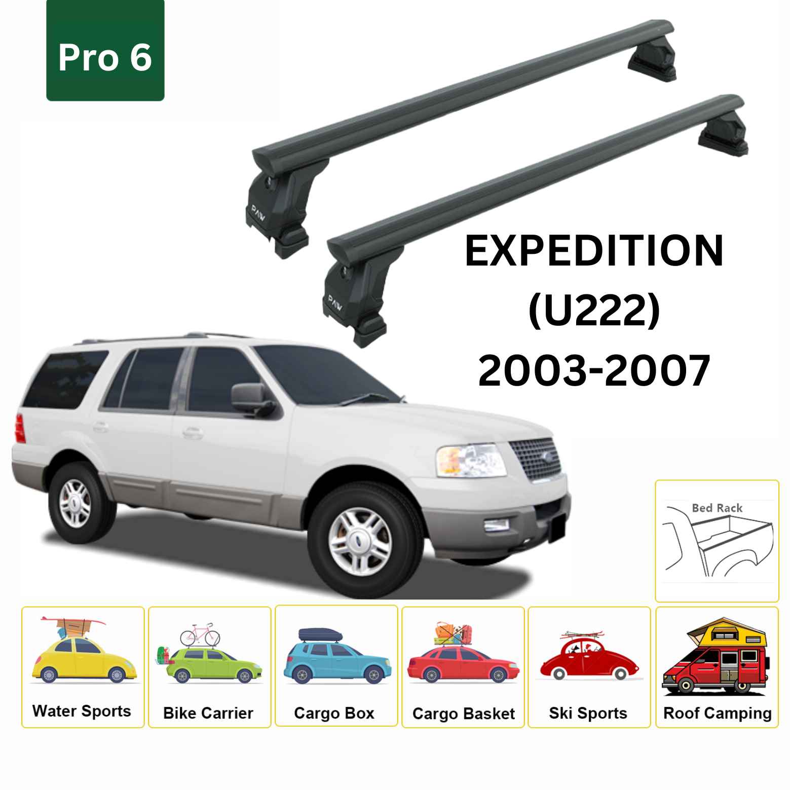 For Ford Expedition (U222) 2003-07 Roof Rack Cross Bars Fix Pro 6 Alu Black - 0
