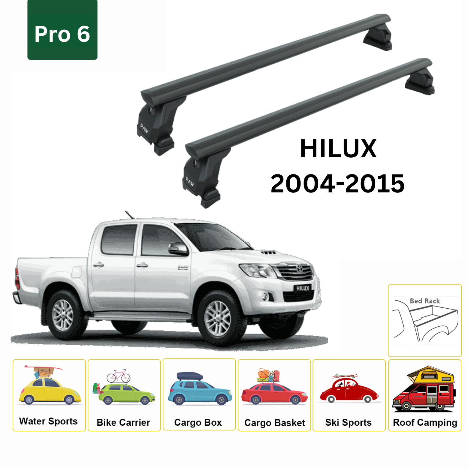 For Toyota Hilux 2004-15 Bed Rack Cross Bar Roof Rack Metal Bracket Alu Black