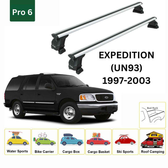 For Ford Expedition UN93 (1997-2003) Roof Rack Cross Bars Fix Pro 6, Silver