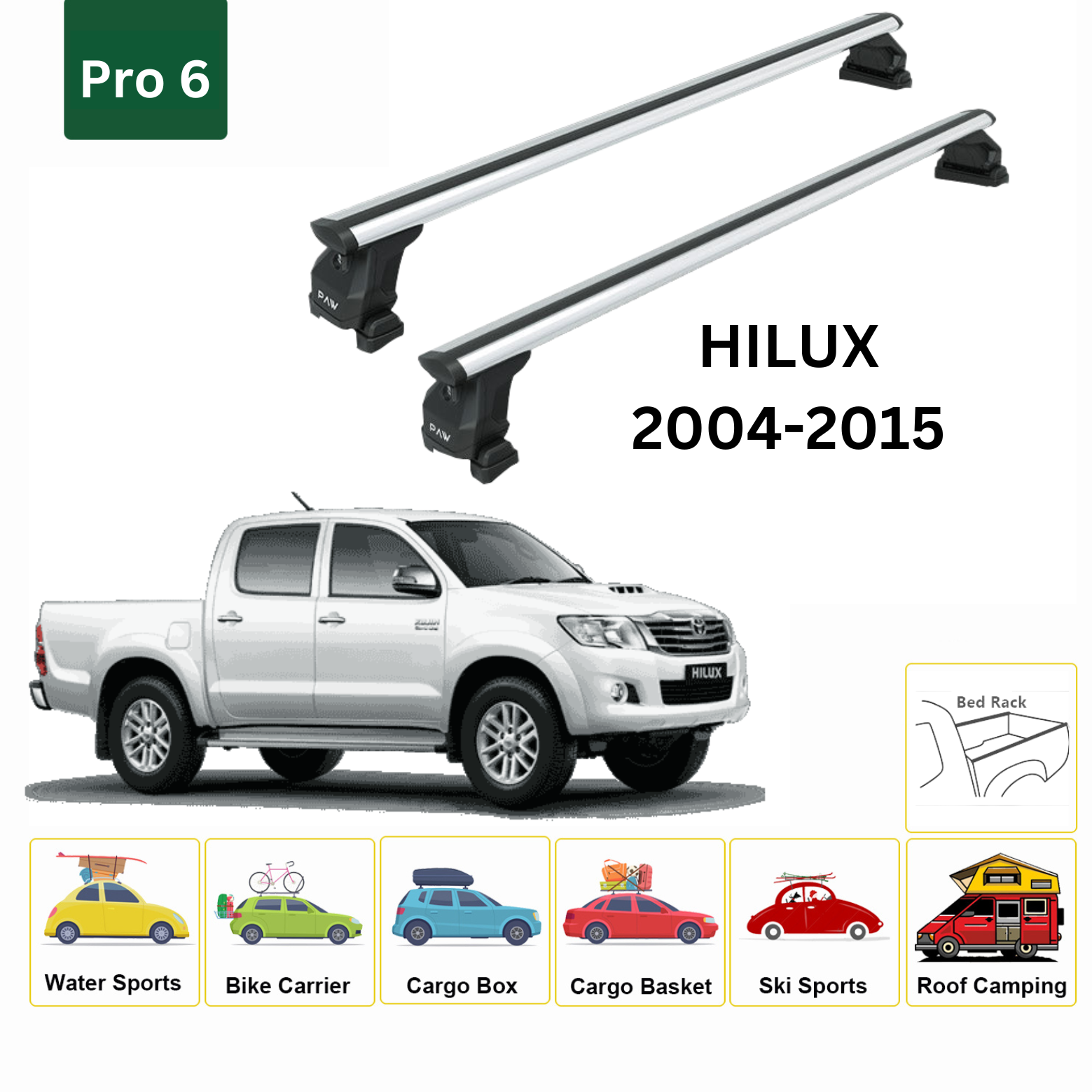 For Toyota Hilux 2004-15 Bed Rack Cross Bar Roof Rack Metal Bracket Alu Silver - 0