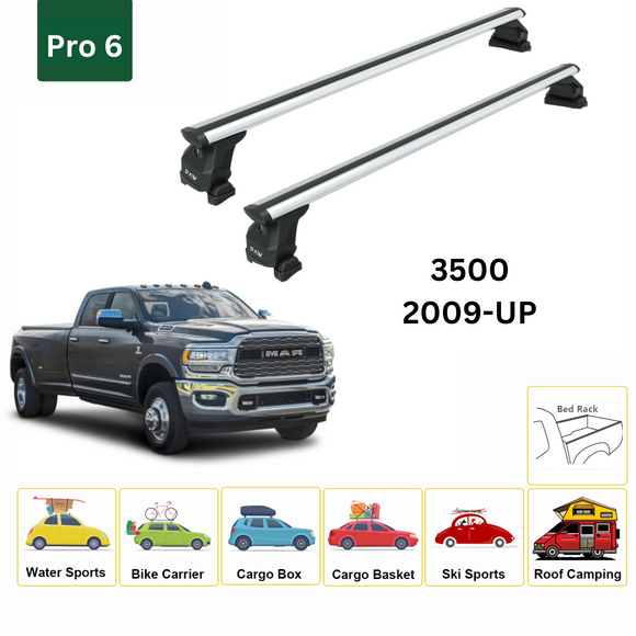 For RAM 3500 2009-Up Bed Rack Cross Bars Metal Bracket Alu Silver