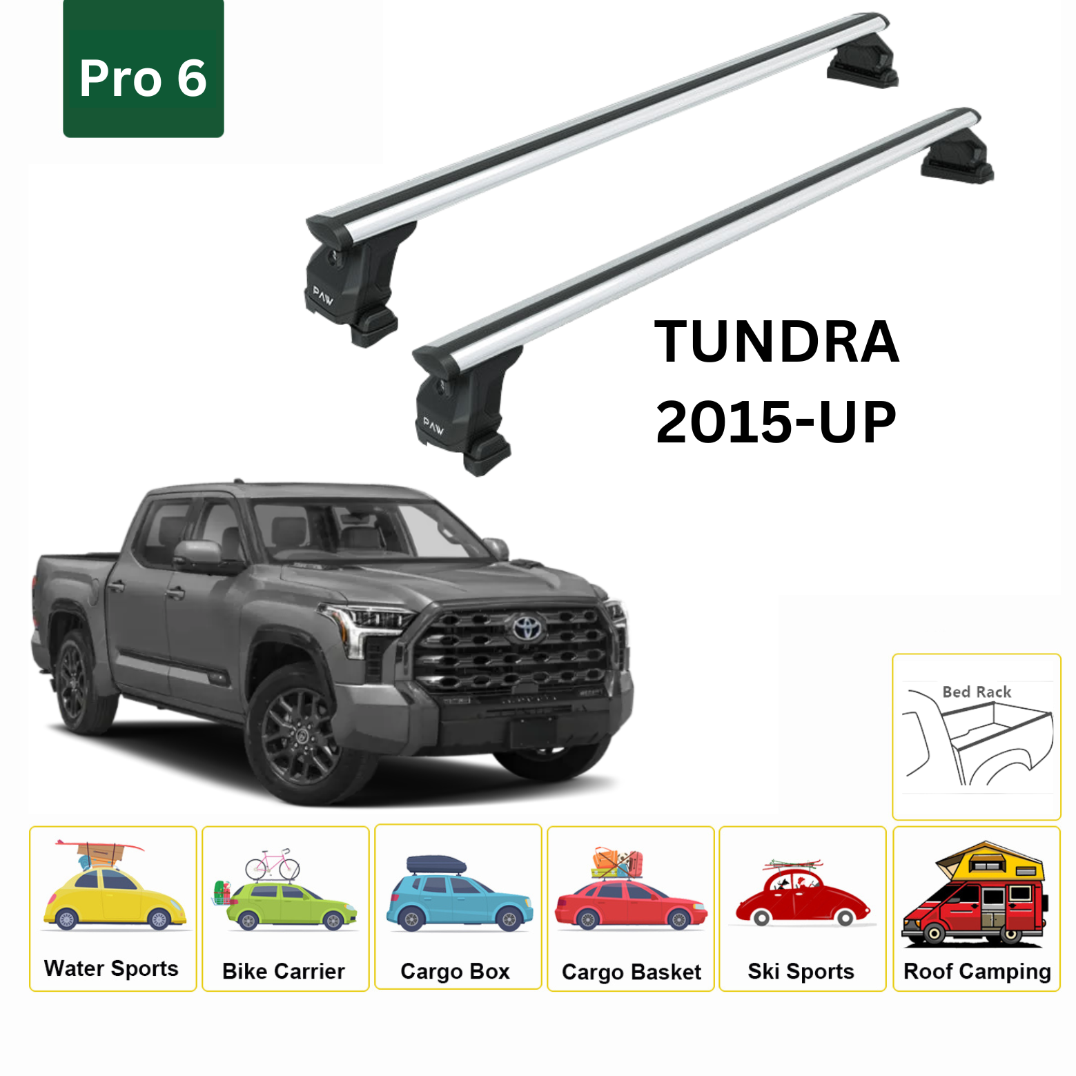 Für Toyota Tundra 2015-Up Dachträger Querträger Metallhalterung Normales Dach Alu Silber