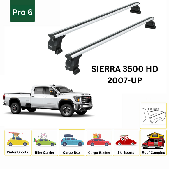 For GMC Sierra 3500 2007-2014 Bed Rack Cross Bars Roof Rack Alu Silver