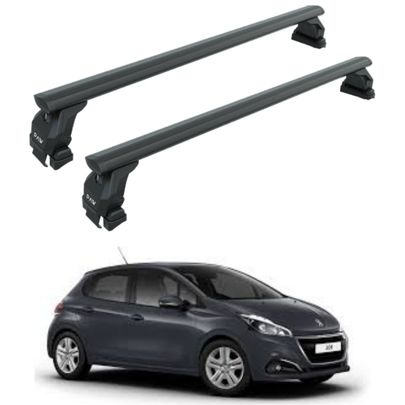 Peugeot 208 (2012-2019) Roof Rack System, Aluminium Cross Bar, Normal Roof, Black