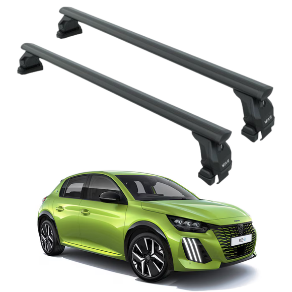 For Peugeot 208 2019-2026 Roof Rack System, Aluminium Cross Bar, Normal Roof, Black