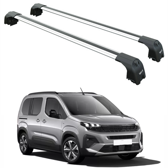For Peugeot Rifter 2023-2025 Roof Rack System, Aluminum Cross Bar, Flush Rail, Silver